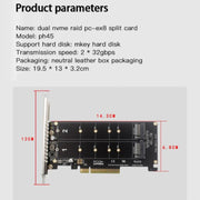PCI-E X8 Double Disk Transfer Card NVME M.2 MKEY SSD RAID Array Expansion Adapter(PH45)