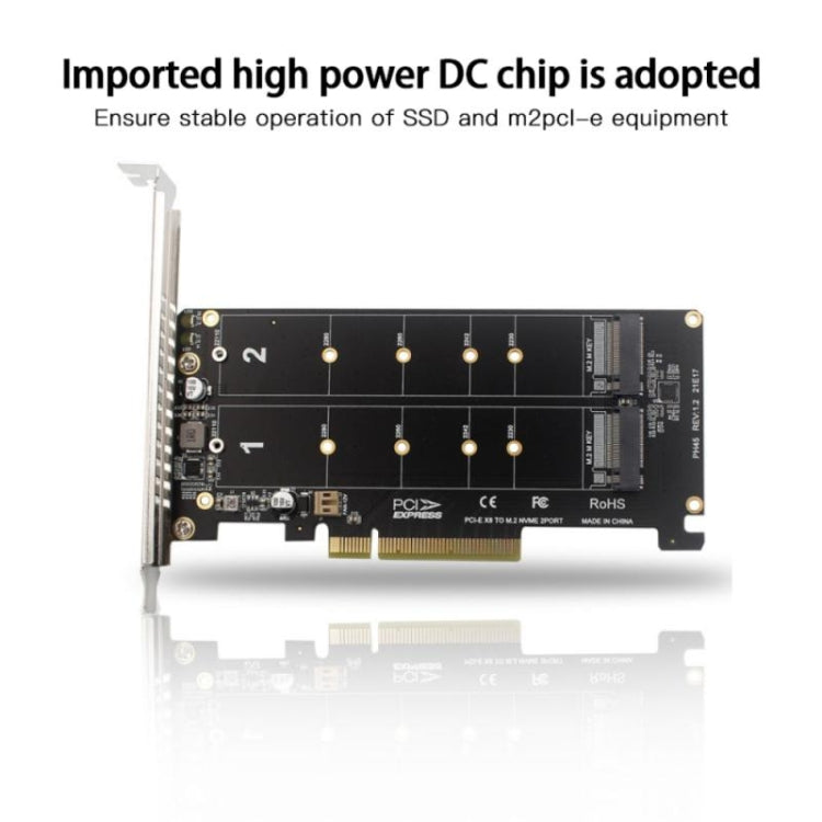 PCI-E X8 Double Disk Transfer Card NVME M.2 MKEY SSD RAID Array Expansion Adapter(PH45)