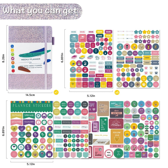 A5 Starry Sky Undated Planner Journal Financial Notebook(Purple)