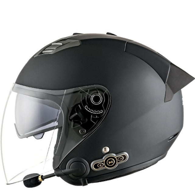KUQIBAO Motorcycle Smart Bluetooth Sun Protection Double Lens Safety Helmet, Size: L(Matte Black+Black Tail)