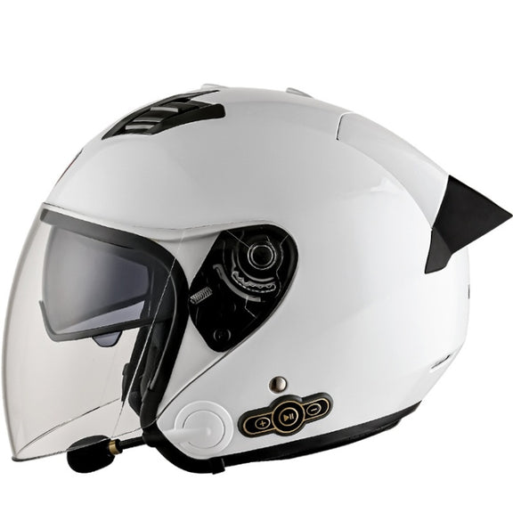 KUQIBAO Motorcycle Smart Bluetooth Sun Protection Double Lens Safety Helmet, Size: L(White+Black Tail)