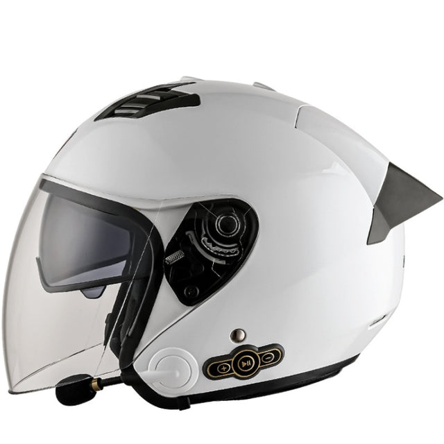 KUQIBAO Motorcycle Smart Bluetooth Sun Protection Double Lens Safety Helmet, Size: L(White+Gray Tail)