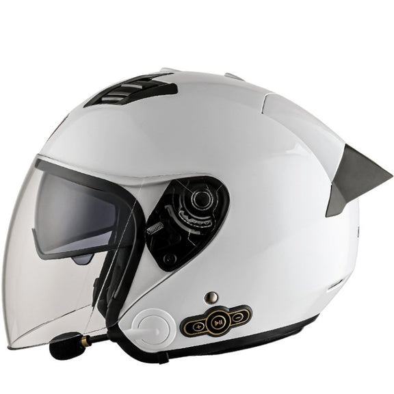 KUQIBAO Motorcycle Smart Bluetooth-compatible Sun Protection Double Lens Safety Helmet, Size: XXL(White+Gray Tail)