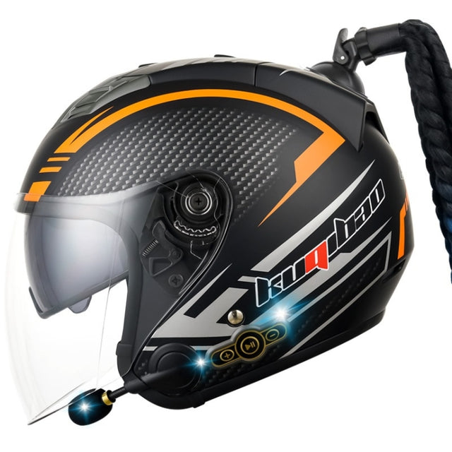 KUQIBAO Motorcycle Bluetooth Headset Double Lens Helmet With Braid, Size: L(Fruits Black Phantom Fiber)