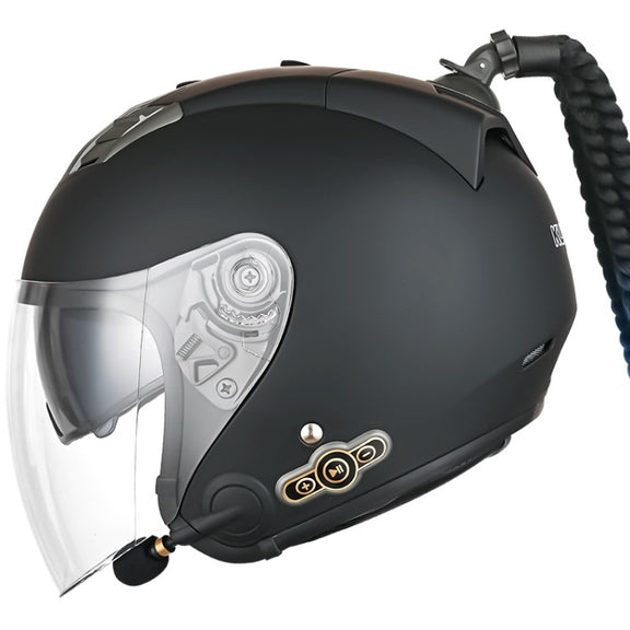 KUQIBAO Motorcycle Bluetooth Headset Double Lens Helmet With Braid, Size: XXL(Scrub Black)