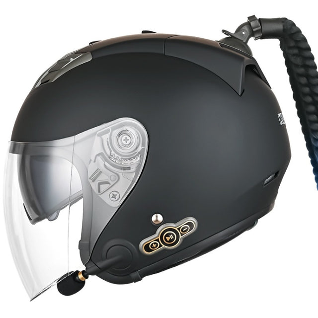 KUQIBAO Motorcycle Bluetooth Headset Double Lens Helmet With Braid, Size: XXL(Scrub Black)