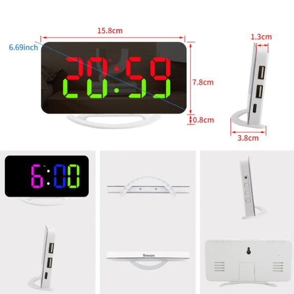 TS-8201 LED Digital Mirror Alarm Clock Big Screen Dual USB Desktop Table Clock, Color: Black Shell White Light