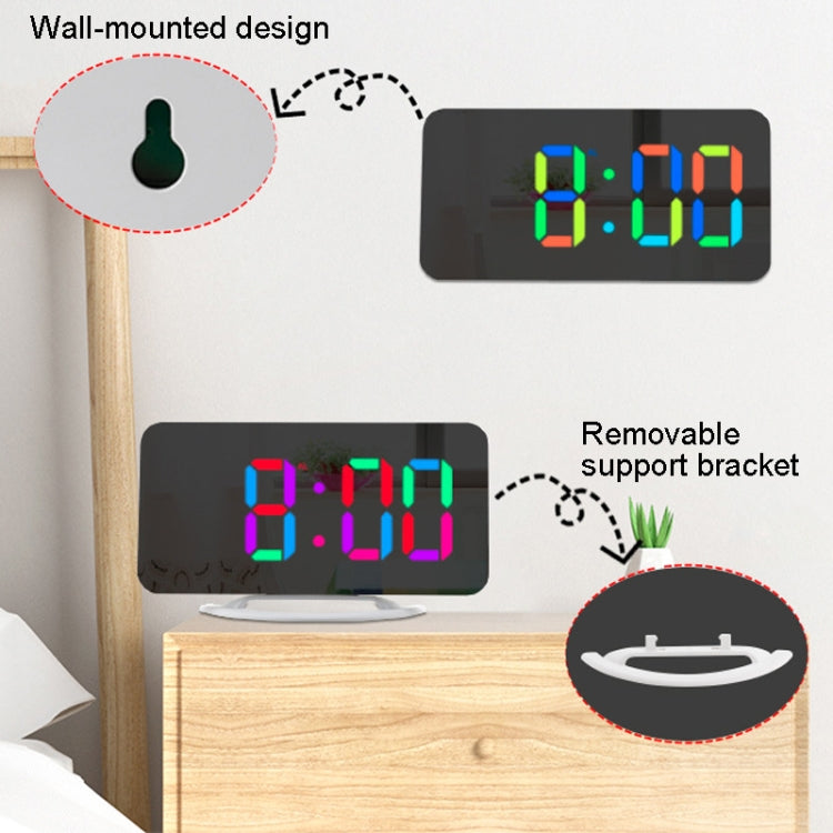 TS-8201 LED Digital Mirror Alarm Clock Big Screen Dual USB Desktop Table Clock, Color: White Shell White Light