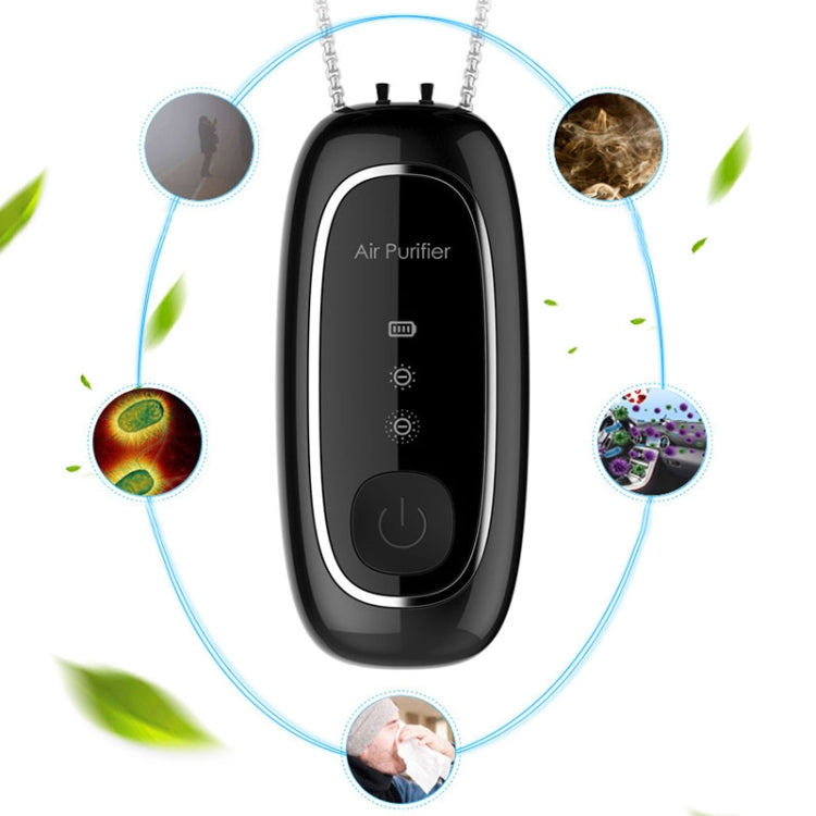 Upgrade Dual-brush Negative Ion Air Purifier Neck Small Portable Air Purifier, Style: Rope Model (Black)