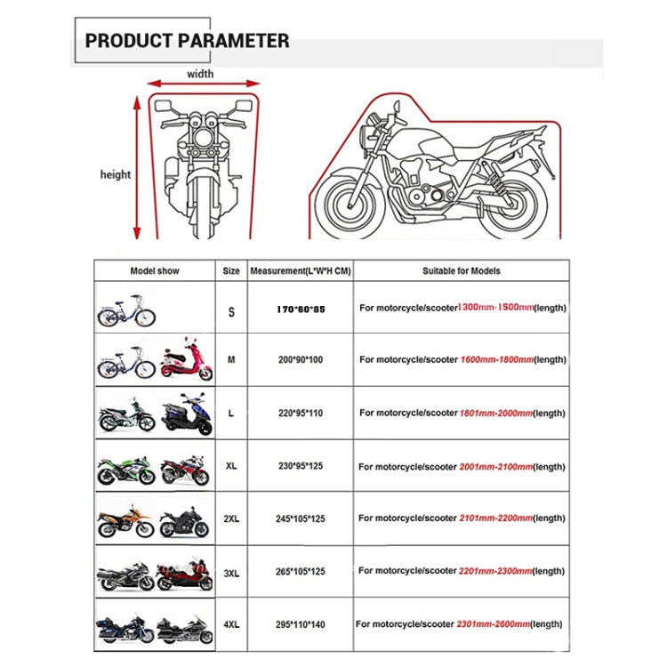 190T Motorcycle Rain Covers Dustproof Rain UV Resistant Dust Prevention Covers, Size: M(Black and Dark Blue)