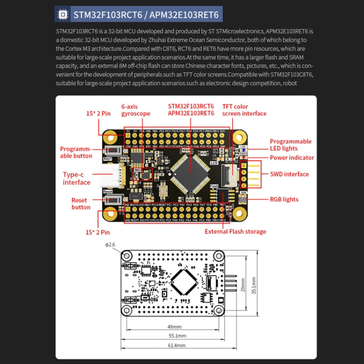Yahboom MCU RCT6 Development Board STM32 Experimental Board ARM System Core Board, Specification: STM32F103C8T6