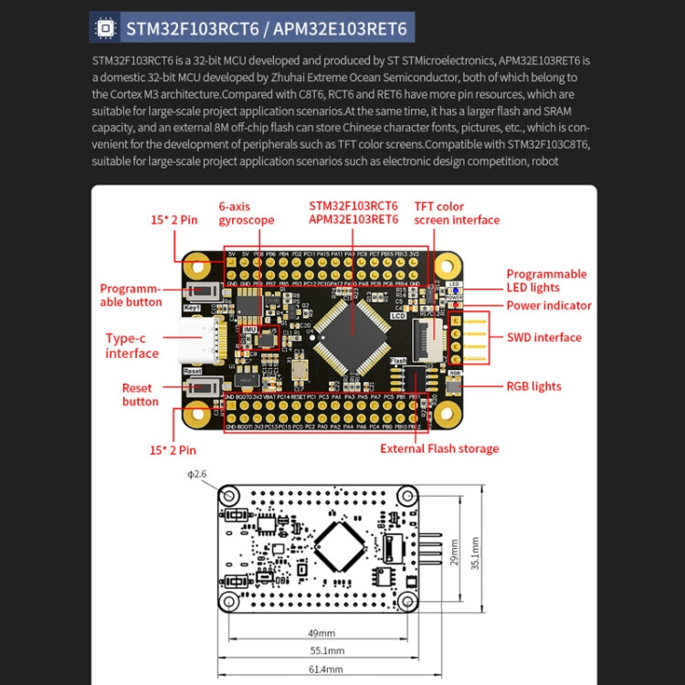 Yahboom MCU RCT6 Development Board STM32 Experimental Board ARM System Core Board, Specification: STM32F103RCT6
