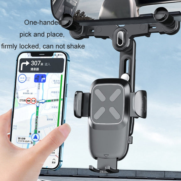 Car Rearview Mirror Navigation Retractable Multifunctional Mobile Phone Holder(Black)