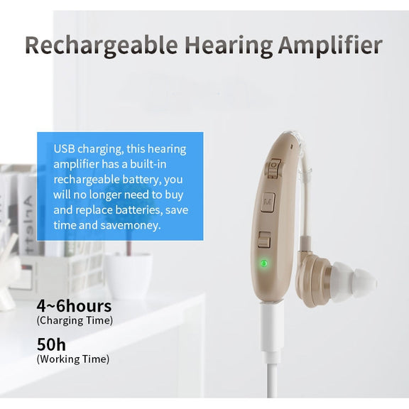 USB Charging Earhook Noise Reduction Hearing Aid Sound Amplifier(Silver)