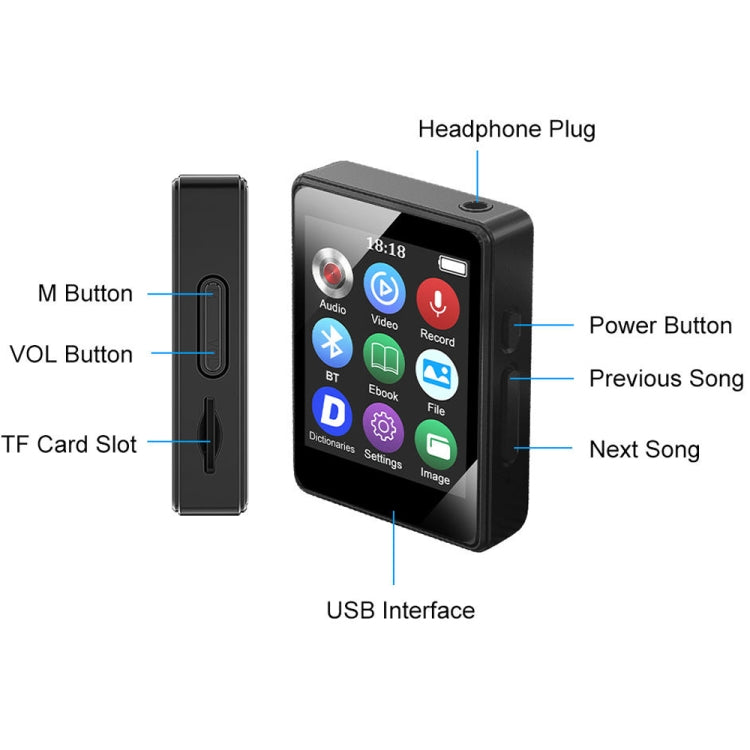 MP3 Music Player Bluetooth 5.0 Ebook Recorder MP4 Walkman 128GB(Black)