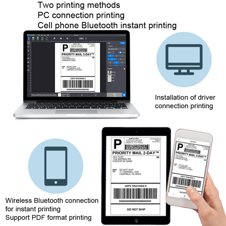 Phomemo PM241-BT Bluetooth Address Label Printer Thermal Shipping Package Label Maker, Size: US(White Blue)
