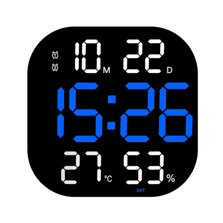 13-Inch LED Acrylic Electronic Clock Large-Screen Square Wall Clock With Timing Temperature Humidity(6632 White Blue)