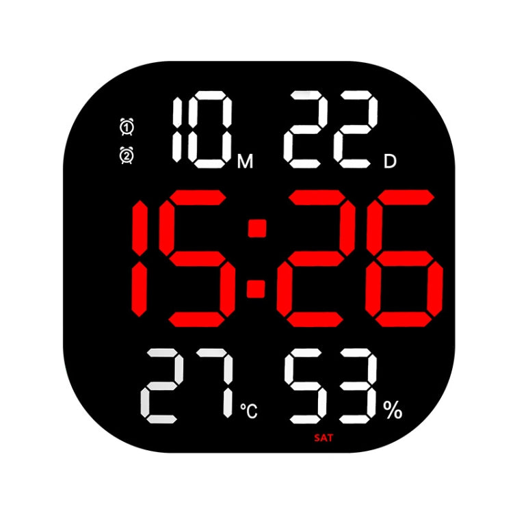 13-Inch LED Acrylic Electronic Clock Large-Screen Square Wall Clock With Timing Temperature Humidity(6632 White Red)
