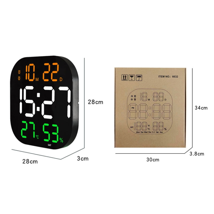 13-Inch LED Acrylic Electronic Clock Large-Screen Square Wall Clock With Timing Temperature Humidity(6632 White Red)