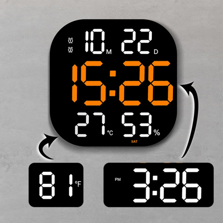 13-Inch LED Acrylic Electronic Clock Large-Screen Square Wall Clock With Timing Temperature Humidity(6632 White Red)