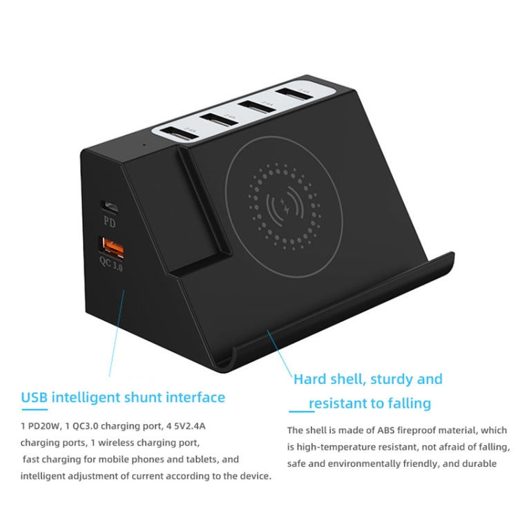PD 20W +QC 3.0 Wireless Charging+6 Ports Multi-function Charger(EU Plug)