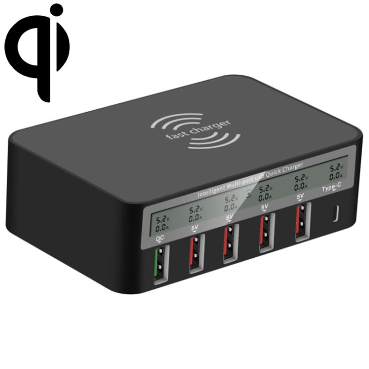 818F 5 USB Ports + Type-C Multifunctional Multi-Port Wireless Charger, Style: US Plug (Black)
