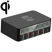 818F 5 USB Ports + Type-C Multifunctional Multi-Port Wireless Charger, Style: US Plug (Black)