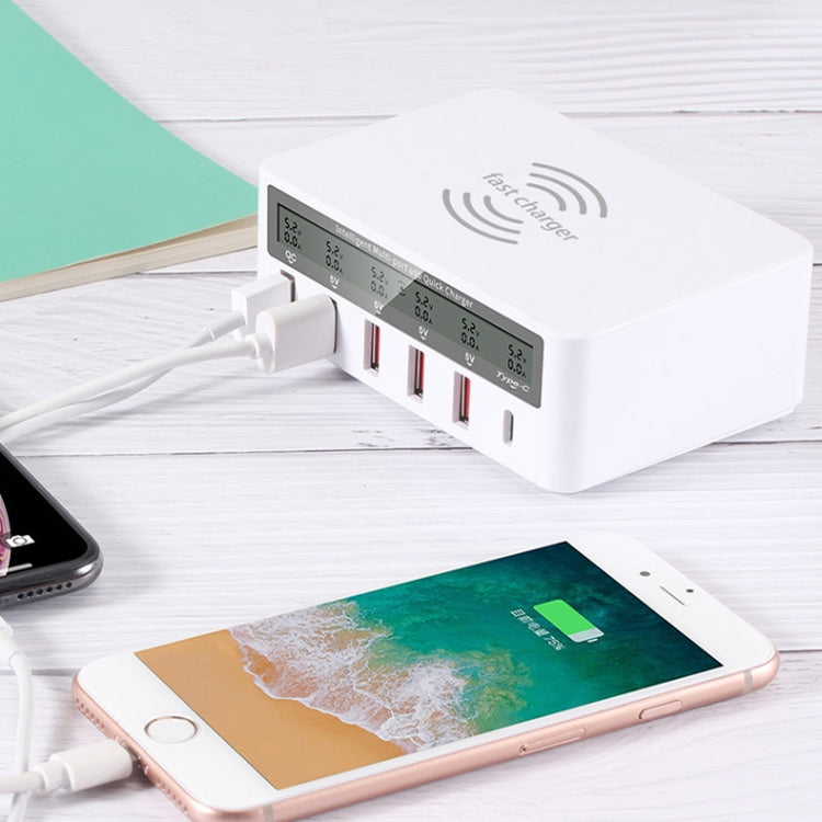818F 5 USB Ports + Type-C Multifunctional Multi-Port Wireless Charger, Style: UK Plug (White)