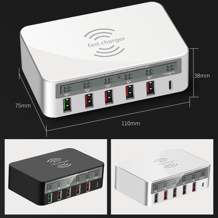 818F 5 USB Ports + Type-C Multifunctional Multi-Port Wireless Charger, Style: EU Plug (Black)