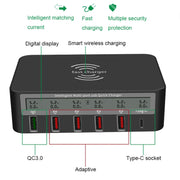 818F 5 USB Ports + Type-C Multifunctional Multi-Port Wireless Charger, Style: US Plug (White)