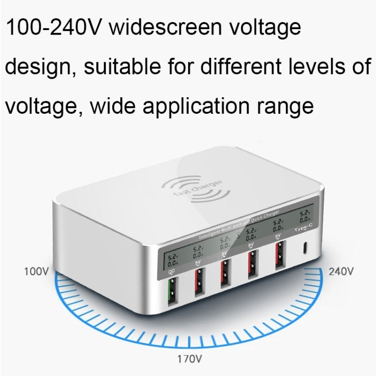 818F 5 USB Ports + Type-C Multifunctional Multi-Port Wireless Charger, Style: US Plug (White)