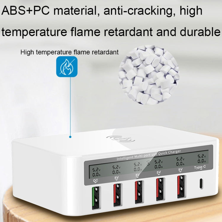 818F 5 USB Ports + Type-C Multifunctional Multi-Port Wireless Charger, Style: UK Plug (White)
