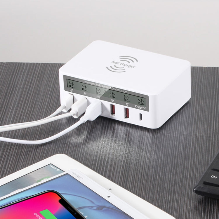 818F 5 USB Ports + Type-C Multifunctional Multi-Port Wireless Charger, Style: US Plug (White)