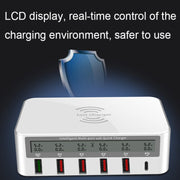 818PF 5 USB Ports + Type-C Smart Digital Display Wireless Phone Charger, Style: US Plug (White)