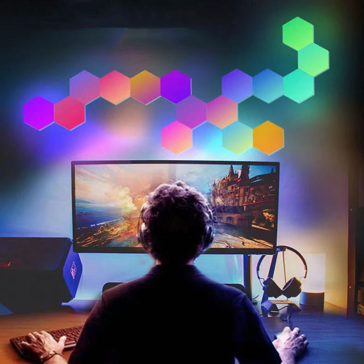 10pcs/set RGB Symphony Hexagon Lights DIY Bedside Ambient Wall Lamp Smart Honeycomb Light(Bluetooth APP)