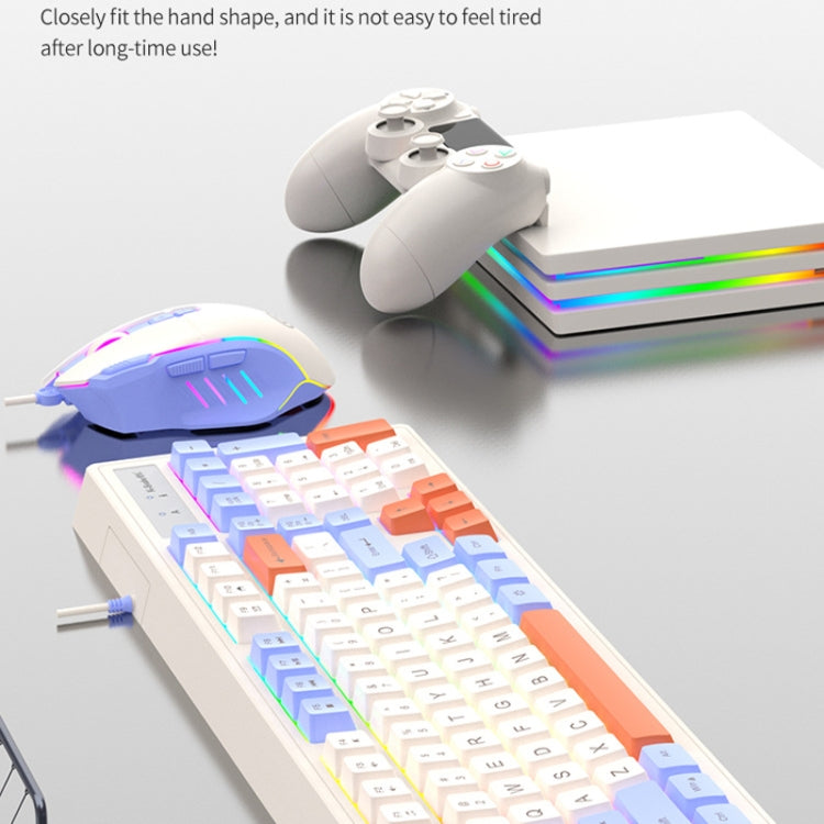 K-Snake Wired E-Sports Keyboard Mouse Mechanical Feel 98 Key Desktop Computer Notebook Keyboard, Style: Keyboard+Mouse (Pink)