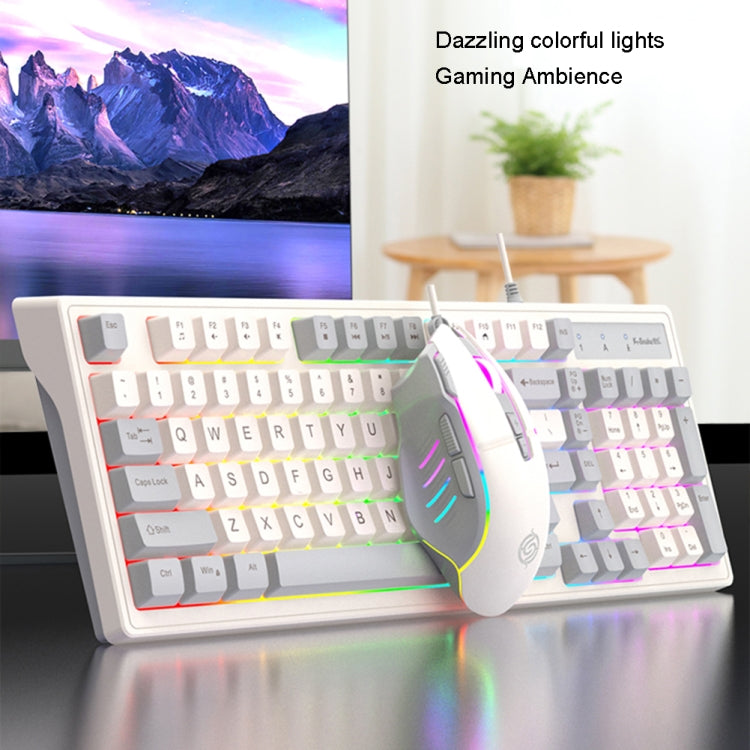 K-Snake Wired E-Sports Keyboard Mouse Mechanical Feel 98 Key Desktop Computer Notebook Keyboard, Style: Keyboard+Mouse (Pink)