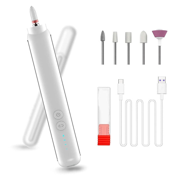 Rechargeable Nail Drill Machine Set with Ceramic Drill Bit Spot Lighting(White)