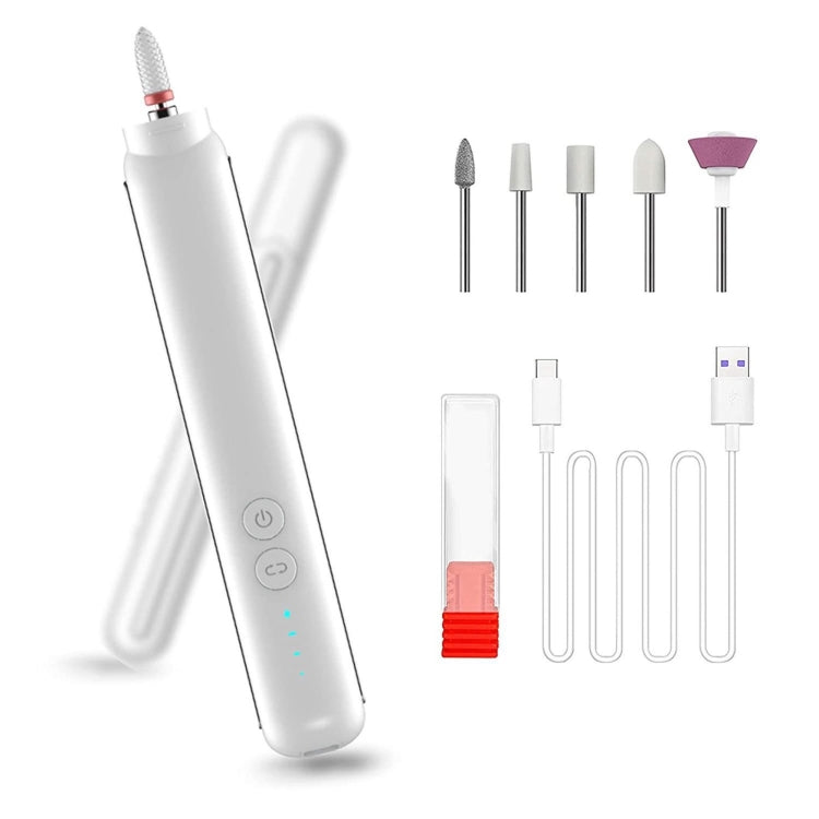 Rechargeable Nail Drill Machine Set with Ceramic Drill Bit Spot Lighting(White)