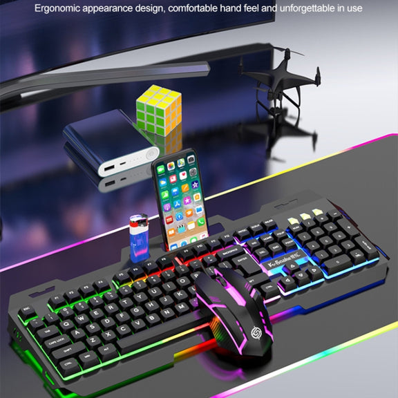 K-Snake Mechanical Feel Keyboard Mouse Kit USB Wired 104 Keycaps Computer Keyboard, Style: Single Keyboard (Black)