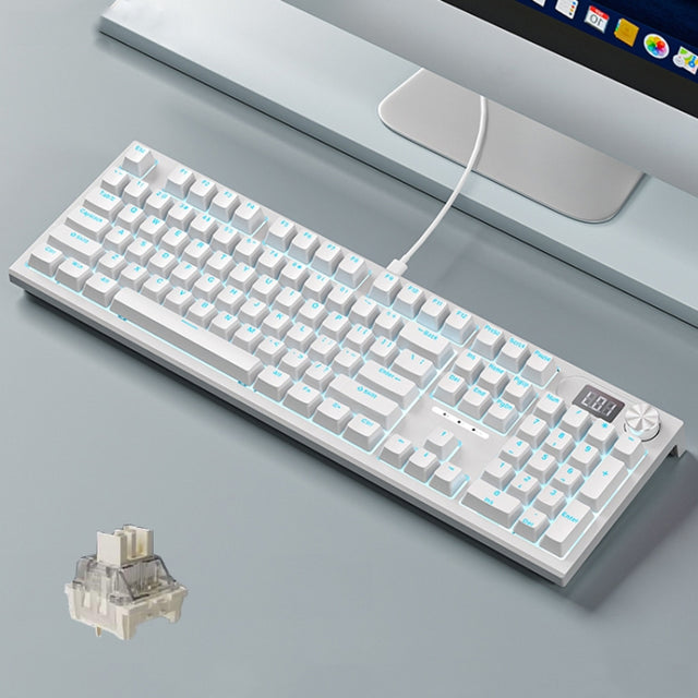 LANGTU LT104 Mechanical Keyboard Backlight Display Flexible DIY Keyboard, Style: Wired Single Mode Silver Axis (White)