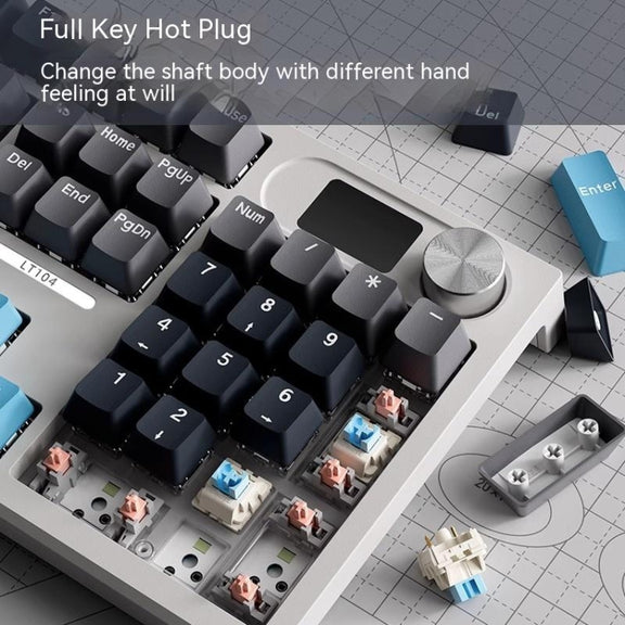 LANGTU LT104 Mechanical Keyboard Backlight Display Flexible DIY Keyboard, Style: Wired Single Mode Silver Axis (White)