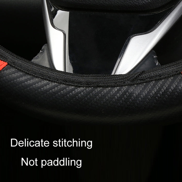 38cm Carbon Fiber Elastic Leather Without Inner Ring Car Steering Wheel Cover, Color: Blue