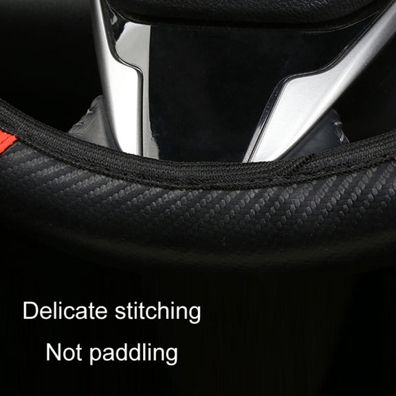 38cm Carbon Fiber Elastic Leather Without Inner Ring Car Steering Wheel Cover, Color: Blue