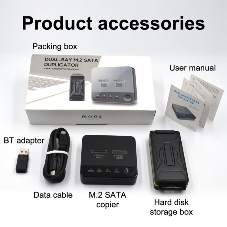 M.2 SATA Hard Disk Duplicator Solid State Drive SSD Mobile Hard Drive Enclosure(Black)