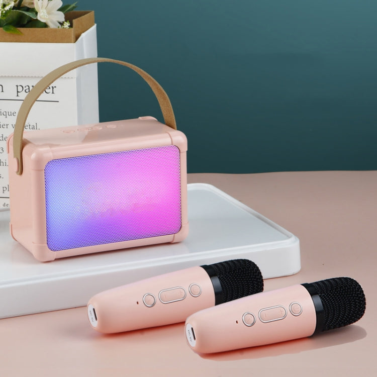 Portable RGB Lighting Effect Bluetooth Speaker Home Mini Karaoke Audio, Style: Single Microphone+Speaker(Beige)