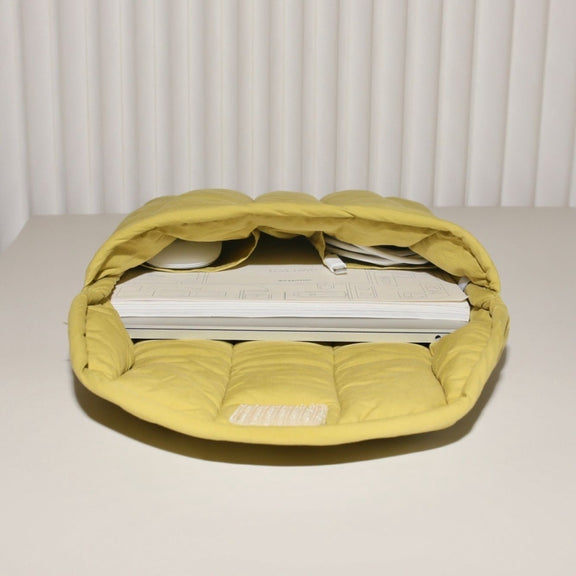 12.9-13.3 inch Flat Cotton Embroidery Inner Bag Lightweight Space Cotton Protective Case(Yellow Green)