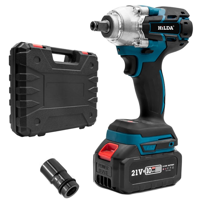 HILDA Motorized Wrenches Lithium Repair Parts With 22mm Socket, EU Plug, Model: Blue With 1 Battery+1 Charger(3000mAh)