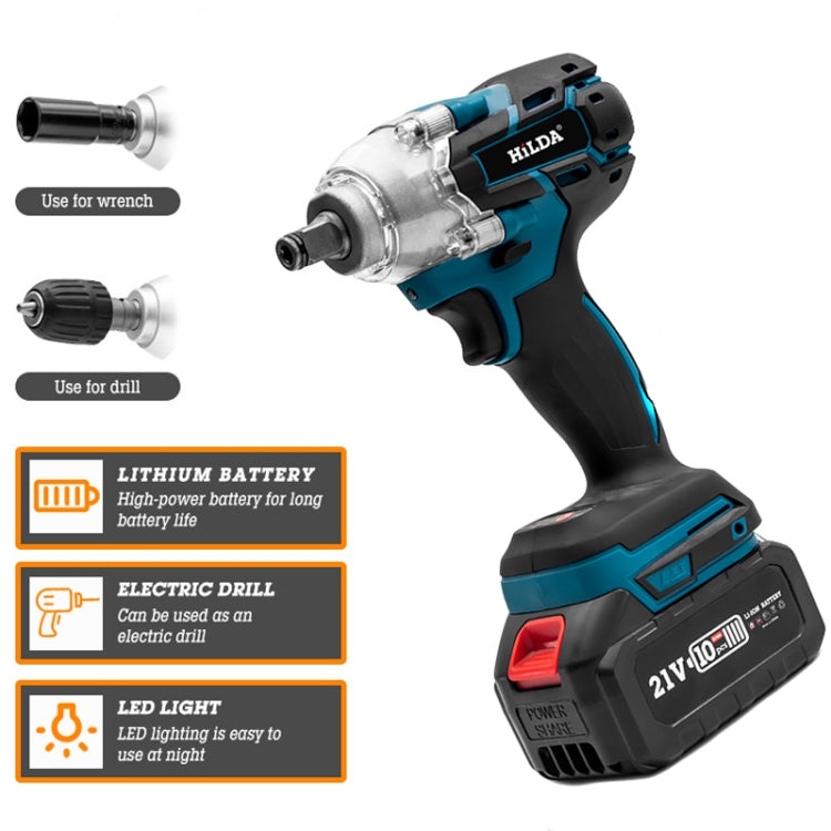 HILDA Motorized Wrenches Lithium Repair Parts With 22mm Socket, EU Plug, Model: Red With 2 Battery+1 Charger(3000mAh)