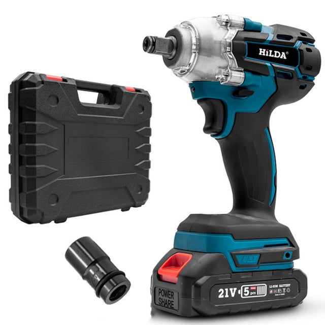 HILDA Motorized Wrenches Lithium Repair Parts With 22mm Socket, US Plug, Model: Blue With 1 Battery+1 Charger(1500mAh)